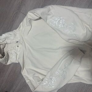 Men's Cream Embroidered Rose Hoodie Sweatshirt